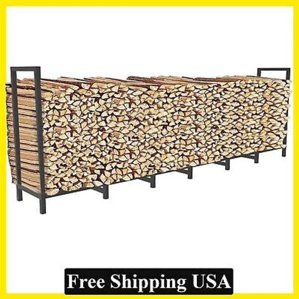 8ft Firewood Rack Holder with 14 Support Legs for Indoor Fire Wood Pile Storage