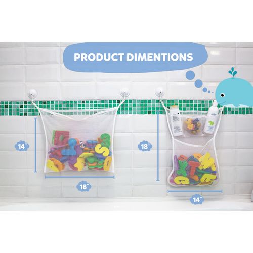 2 x Mesh Bath Toy Organizer + 6 Ultra Strong Hooks – The Perfect Bathtub Toy Holder & Bathroom or Shower Caddy – These Multi-use Net Bags Make Baby Bath Toy Storage Easy – For Kids & Toddlers