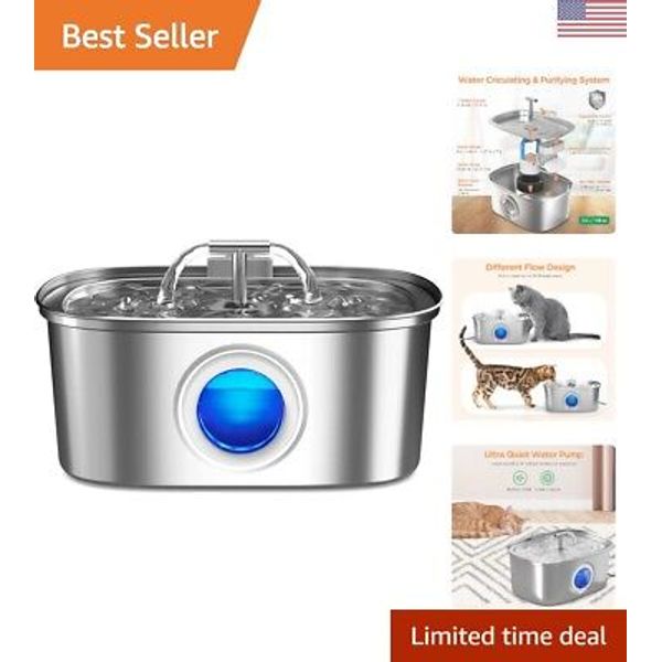 Stainless Steel Cat Water Fountain - 108oz/3.2L - Automatic Pet Water Dispenser