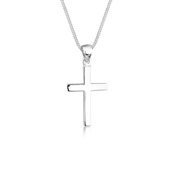 Elli Women's 45 cm Long Basic Religion Necklace with Cross Pendant in 925 Sterling Silver, Silver