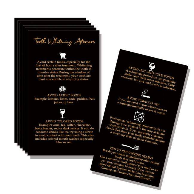 MAOSH Teeth Whitening Aftercare Instructions Cards, Professional Teeth Whitening Aftercare Instructions Cards, Double Sided Size 2 x 3.5'' inch Business Card Size 50 Pack, Black Design