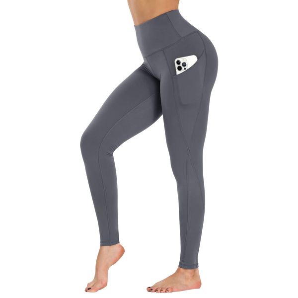 GAYHAY Leggings with Pockets for Women - 19" / 25" Yoga Pants High Waist Tummy Control Compression for Workout Dark Grey