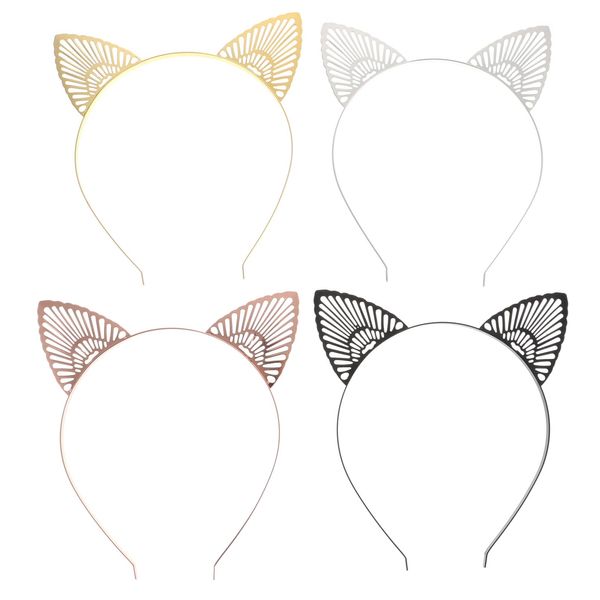 FRCOLOR Cat Ears Headband 4pcs Metal Cat Ears Hair Band Cat Ear Hair Hoops Animal Ears Headbands Halloween Christmas Party Hairstyle Accessory Metal Set