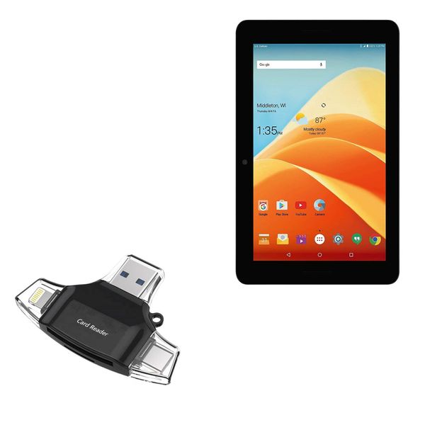 BoxWave Smart Gadget Compatible with ZTE ZPad (10 in) - AllReader SD Card Reader, microSD Card Reader SD Compact USB - Jet Black