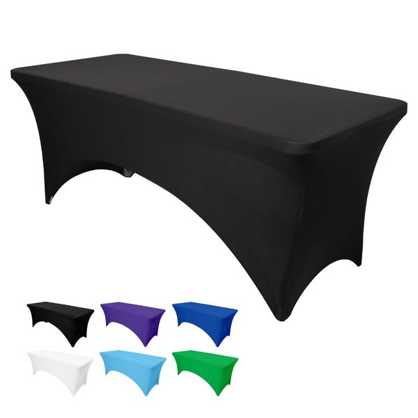 Zdada 6ft Stretch Table Cover Spandex Table Cloth Tight Fitted Tablecloths Rectangular Trestle Table Cover Banquet Wedding Exhibitions Cocktail Craft Table Cover-Black