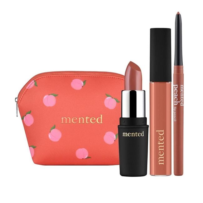 Mented 3-piece Peach Makeup Set with Bag - Lipstick, Gloss and Blush