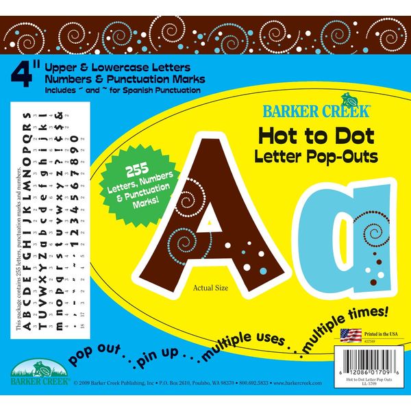 Barker Creek Letter Pop-Outs, 4" Hot to Dot, Multicolor Designer Letters for Bulletin Boards, Breakrooms, Reception Areas, Signs, Displays, and More! 4 ", 255 Characters per Set (1709)