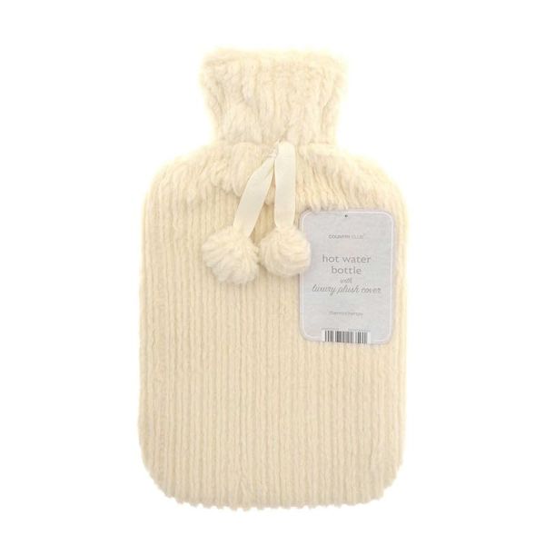 Jacquard Stripe Faux Fur 2L Hot Water Bottle (Vanilla)