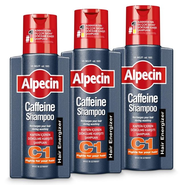 Alpecin Kafeinli Şampuan C1 3x 250ml | Saç Dökülmesini önler ve azaltır | Erkekler için Doğal Saç uzatma Şampuanı | Güçlü Saçlar için Enerji verici | Erkekler için Saç Bakımı | Almanya'da Üretilmiştir