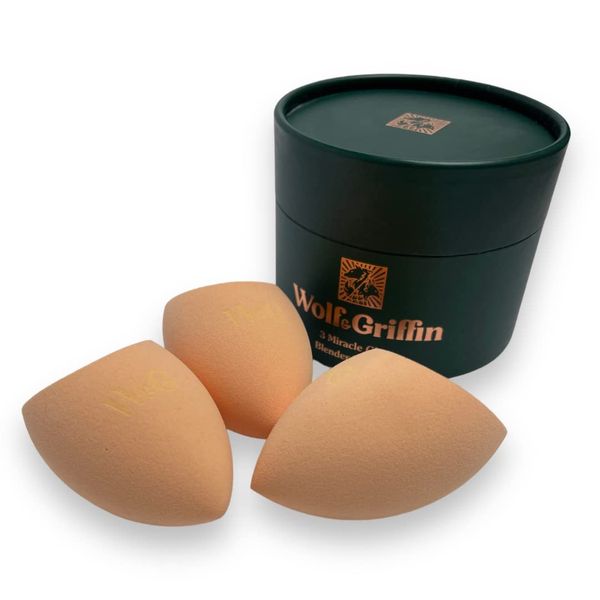 Wolf & Griffin Beauty Blender Set - Pack of 3 Makeup Sponges for Flawless Foundation Application, Includes Gift Box