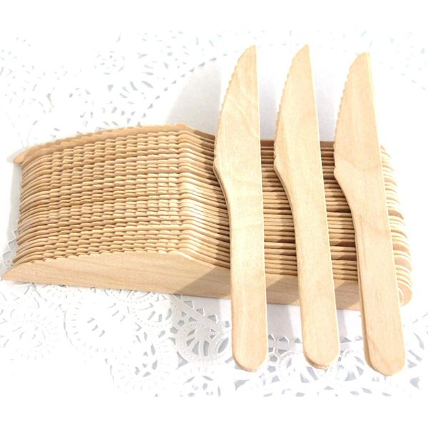 Pound Veg 100 X Wooden Knife - Biodegradable Compostable Disposable Cutlery 100% Birchwood, Eco Friendly for Picnic Parties Weddings, Camping, Catering