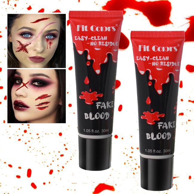 Realistische Kunstblut 2 Pcs,30ml Halloween Kunstblut,Waschbares Professionelles Kunstblut, Kunstblut Halloween für Cosplay Party Zombie Vampir Wunde Narbe