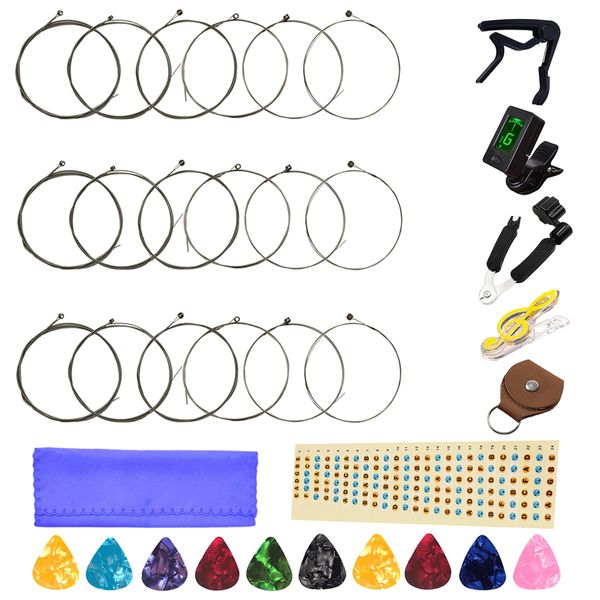 Electric Guitar Strings 3 Full Sets and Guitar Tuner Guitar Restringing Tool Guitar Capo Guitar Picks and Other useful tools