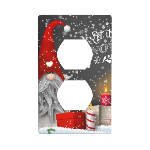 Pznen Christmas Gnome Wall Plate Decorative Light Switch Plate Winter Snowflake Candle Gift Box Duplex Outlet Cover, Size 1-Gang 4.50" x 2.76" for Bedroom Bathroom