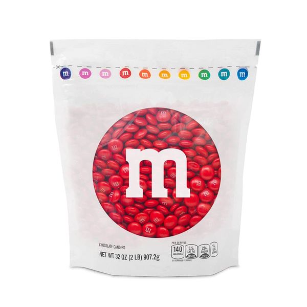 M&M’S Red Milk Chocolate Candy, 2lbs of M&M'S in Resealable Pack for Candy Bars, Birthday Parties, 4th of July, Christmas, Valentine's Day, Dessert Tables & DIY Party Favors