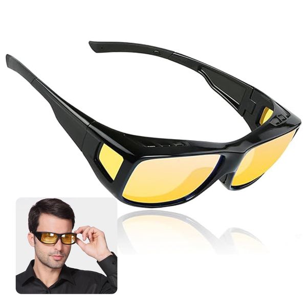 Polarisierte Nachtfahrbrille für Brillenträger Herren Damen, Überzieh Nachtsichtbrille für Autofahrer，Polarisierende Gläser Gelb, Scheinwerfer Brille für Autofahren Radfahren Bergsteigen Outdoor