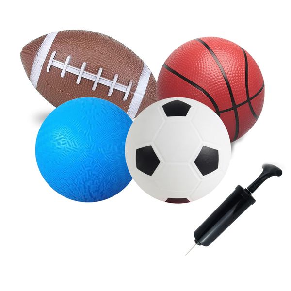 SPDTECH Soccer Basketball Football Small Bouncy 6 inch Balls Pump Kids Toddlers 4 Rubber Balls Set Outdoors