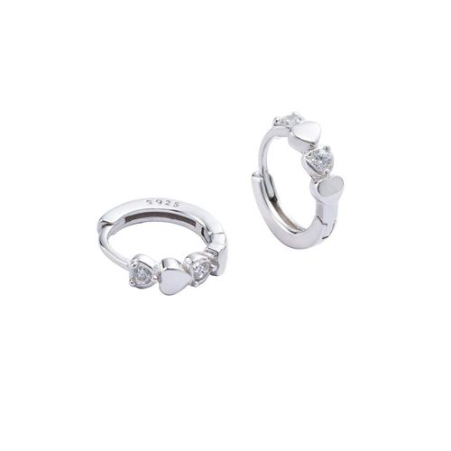Double Love Heart Cubic Zirconia Sleeper Small Hoop Earrings for Women Teen Girls Cartilage Tiny Cute CZ Huggie Hoops Hypoallergenic for Sensitive Ear