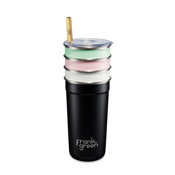 frank green Reusable Party Cups x 4, Insulated Stainless Steel Travel Cup Tumbler for Coffee, Wine, and Cocktails, Splash-Proof Cups for Adults and Children