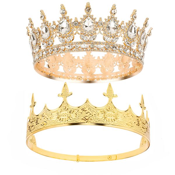 CUBACO King and Queen Crown Set for Men Women Gold Tiara Crown Headband and His Hers Halloween Costumes Hair Accessories for Prom Party Wedding