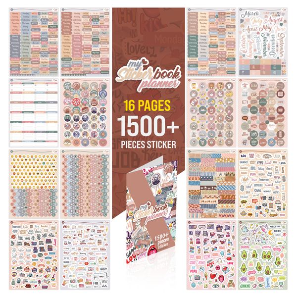 colortouch Planer Stickers - 1500+ Stück Aufkleber Set für Monatsplaner - Scrapbook Stickers Zubehör für Kalender, Planner, Organizer, Agenda, Journal, Notizbuch - Stickeralbum, Dekorieren, Saisonal