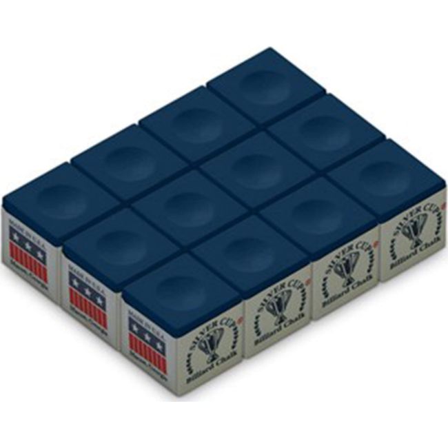 Silver Cup Billiard/Pool Cue Chalk Box, Blue, 12 Cubes