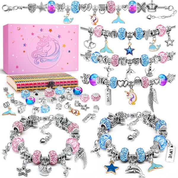 BIIB Unicorn Gifts for Girls, Charm Jewellery Making Kit, Arts and Crafts for Kids, Easter Gifts for Girls Toys Age 6-12 Years Old Girls Bracelet Making Kit, Stocking Fillers for Girls