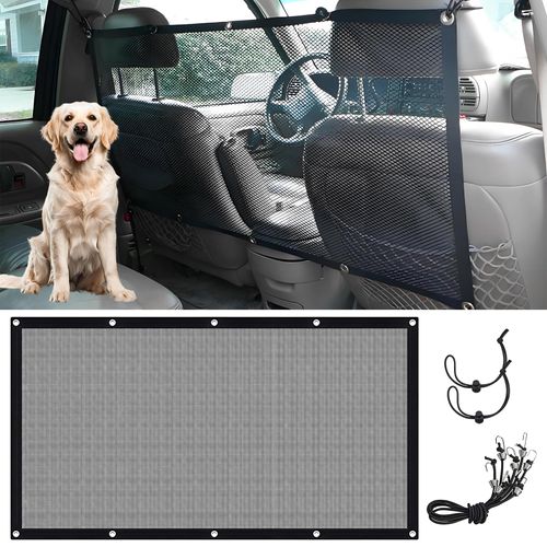 Car Dog Barrier Net Universal Dog Barrier for Car with Adjustable Ropes and Hooks One-Piece Design Mesh for Most Cars, SUVs, Pickups, Trucks and Vans(45x24 Inches)