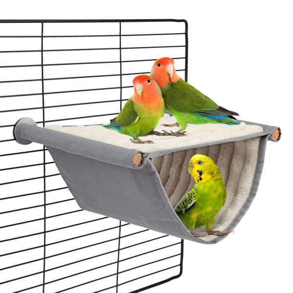 BWOGUE Winter Warm Bird Nest Bed Hanging Hammock Snuggle Hut Parrot House Tent Toy Bird Cage Perch for Parakeet Budgies Cockatiels Lovebird Cockatoo Finch Hamster Chinchilla Guinea Pig(Medium, Grey)