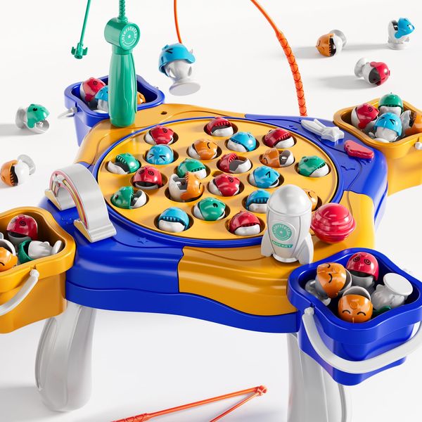 NIPLOOOW Magnetic Fishing Game Toys Kids 3-5, Including 48 Fishes and 8 Fishing Poles Rotating Board Game with Music, Party Game Toys for Kids Age 3 4 5 6 7 8 and Up