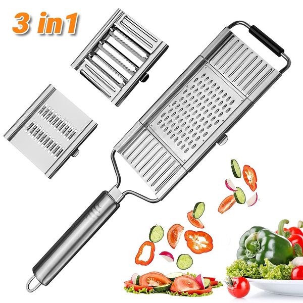 Stainless Steel Grater Vegetable Slicer 3 in 1 Cheese Fruit Food Cutter Handheld