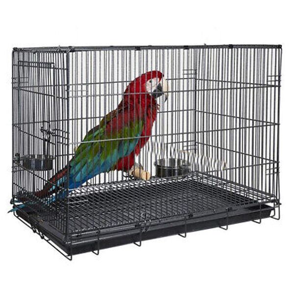 Foldable Travel Carrier Metal Parrot Bird Cage Stand Perch Steel Feeder Bowls