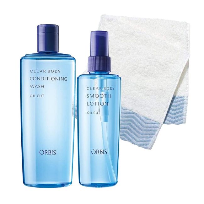 ORBIS Clear Body Set with CL Fluffy Antibacterial Towel (Acne Care Body Cleaning Agent 9.6 fl oz (260 ml) & Acne Care Medicated Lotion for Body 6.5 fl oz (215 ml)