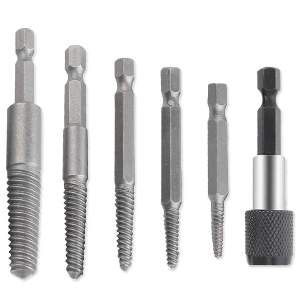 Screw Extractor, Hex Head Screw Extractor, Hex Handle with Post Remover, Hand Thread Repair Kit, Reverse Tap, Extractor, Tanned Screw Removal Bit, 6 Pieces