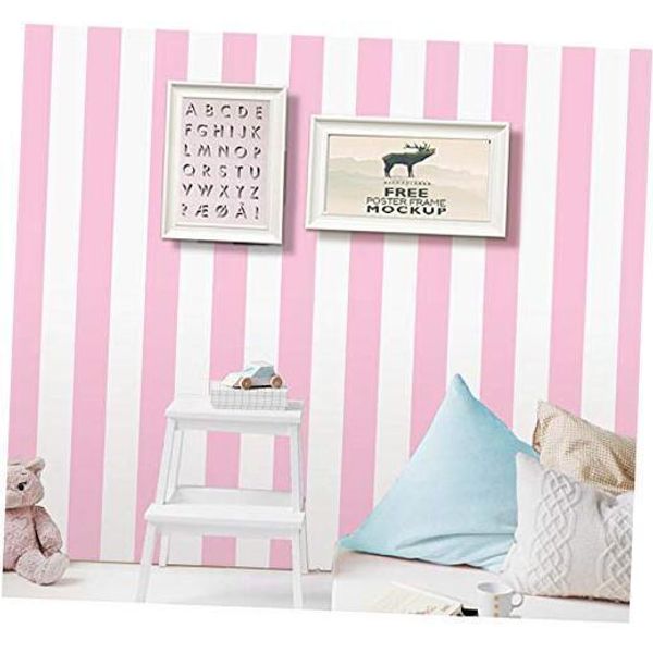 Self Adhesive Vinyl Pink and White Stripe Peel and Stick Wallpaper Shelf Liner