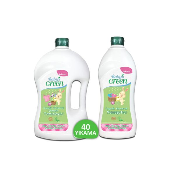 2'li Set Organik Aloe Veralı Bebek Çamaşır Deterjanı 40 Yk - Organik Aloe Veralı Yumuşatıcı 750 ml