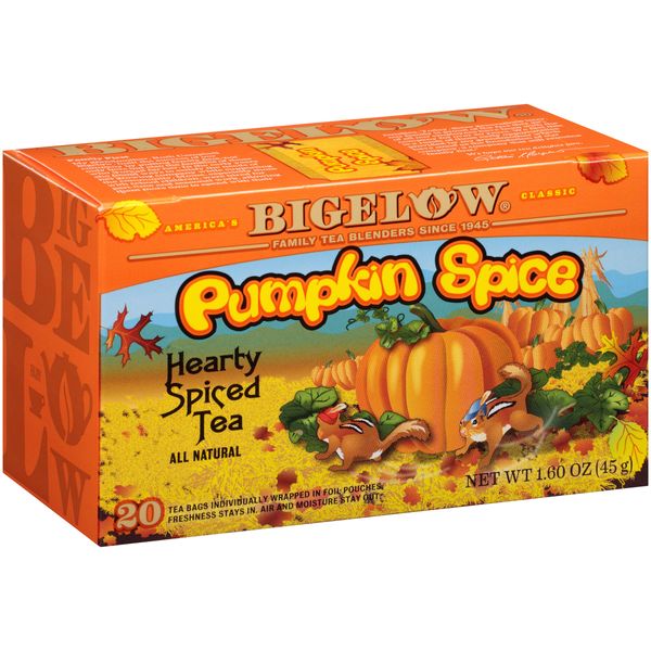 Bigelow Pumpkin Spice Black Tea Bags, 18 Count Box (Pack of 6), Caffeinated Black Tea, 108 Tea Bags Total