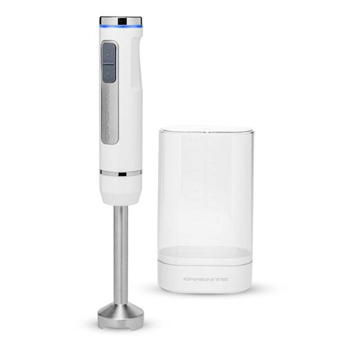 OVENTE Cordless Immersion Hand Blender, Rechargeable Handheld Portable Stick Mixer with 8 Mixing Speed Option, One-Touch Control and Stainless Steel Blades for Smoothies, Shakes or Soups, White HR781W