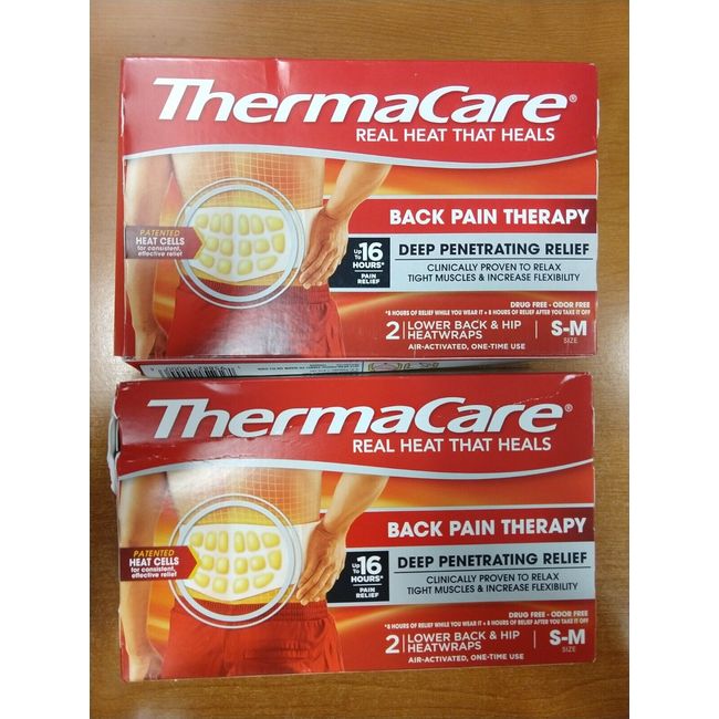 2 Boxes of 2: ThermaCare Back Pain Heatwraps, Size S-M EXP. 2/25 DAMG - 2C