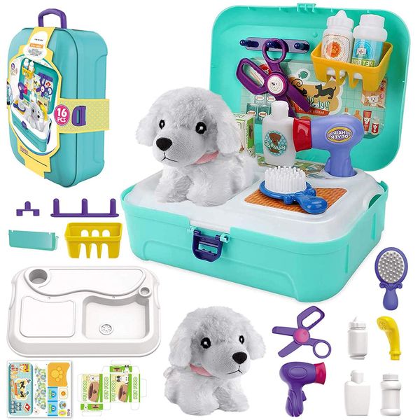 STAY GENT Vet Role Play for Kids, Pet Care Kit Toy Children Doctors Set Grooming Feeding Dog Backpack, Plush Puppy Dog Pretend Play Kit Learning Backpack Gifts for Boys and Girls 3 4 5 6 Years Old