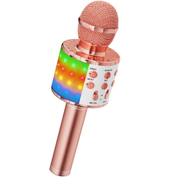 Ankuka Karaoke Wireless Microphone, 4 in 1 Handheld Bluetooth Microphones Speaker Karaoke Machine with Dancing LED Lights, Home KTV Player Compatible with Android & iOS Devices, Rose Gold