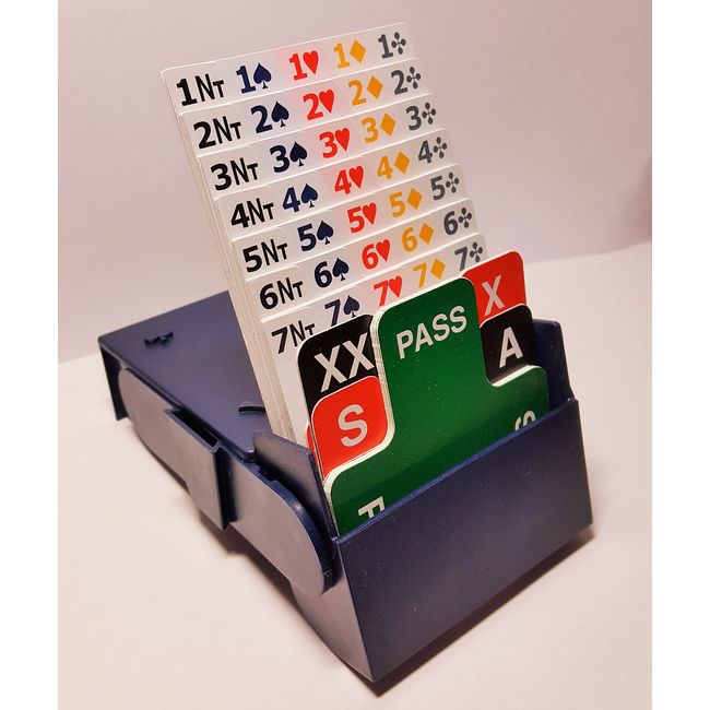 SuperBridgeBox - set of 4 with 100% plastic biddingcards (Blue) - designed for both left AND right handed players.