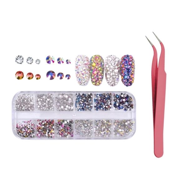 1440 Pcs Rhinestones Nail Gems for Nail Art,6 Sizes Flat Back AB Crystal Nail Art Rhinestones,Rhinestones Flat Back Gems with Tweezer for Nails,Face Eye Makeup,Clothes,Craft (A Nail Rhinestones)