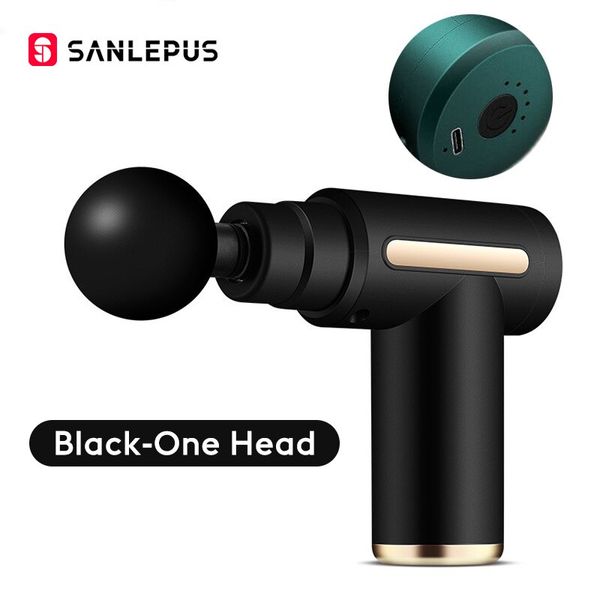 SANLEPUS Portable Massage Gun LCD Electric Percussion Pistol Body Neck Back Deep Tissue Muscle Relaxation Fitness, 01 Black-Button-1 Head, Black Button 1 Head