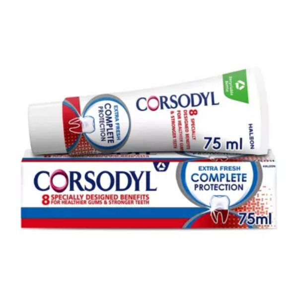 Corsodyl Complete Protection Gum Care Whitening Toothpaste Extra Fresh 75ml