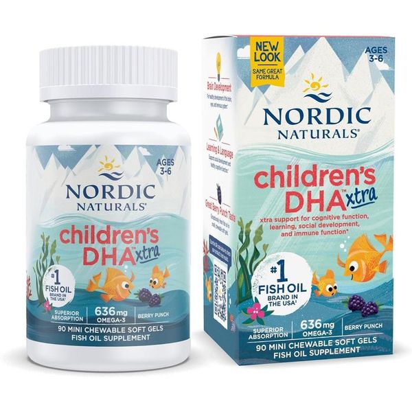 Nordic Naturals DHA Extra Omega 3 Fish Oil Berry Punch 90 Softgels for Children 3-6 Years Old