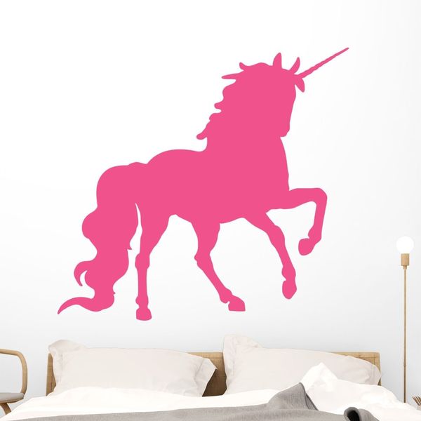 Wallmonkeys Hot Pink Prancing Unicorn Wall Decal Peel and Stick Graphic (48 in W x 46 in H) WM103546