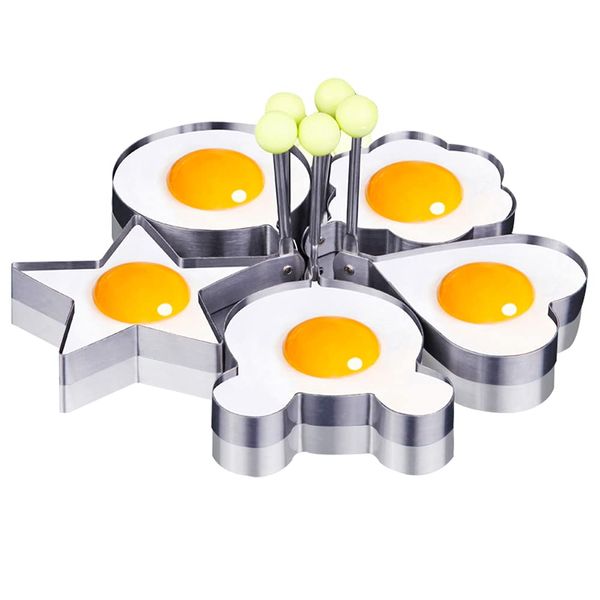 SJUNJIE 5PCS Fried Egg Cooking Rings Stainless Steel Fried Egg Ring Omelette Mold Stainless Steel Pancake Mold Kitchen Utensils Creative for Breakfast