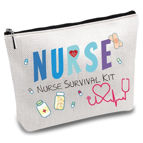 CREATCABIN Nurse Survival Kit Bag, Cosmetic Multi-Purpose Make-Up, Canvas Pen Case, Toiletries, Funny Travel Bag with Zip, School Supplies for Nursing Students, 25 x 18 cm