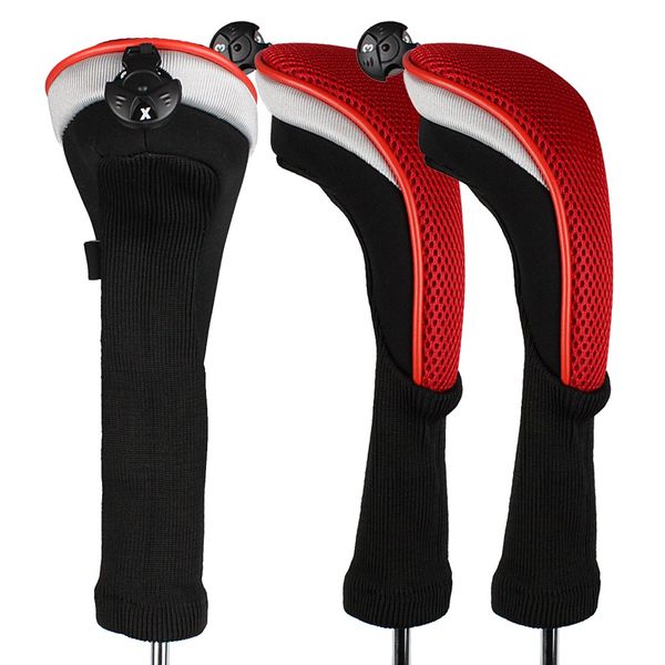 Andux Long Neck Golf Hybrid Club Head Covers with Dial No. Tag CTMT-02 3pcs Red